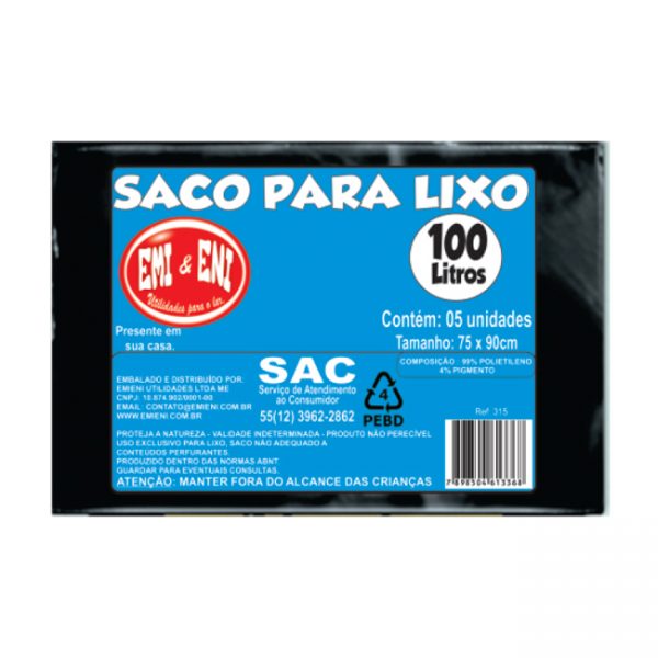 Saco para lixo 100L c/ 5uni