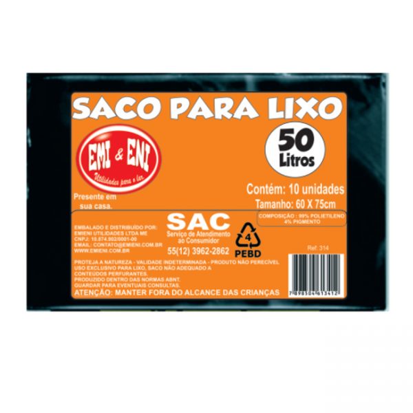 Saco para lixo 50L c/ 10uni